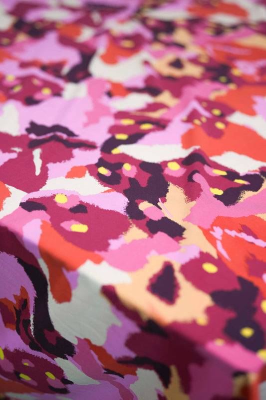 Abstract Painterly Rayon Challis Fabric by the Yard – Pink & Red Multicolor