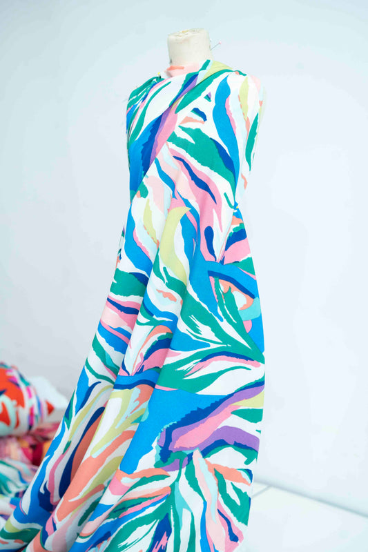 Abstract Wavy Print Rayon Challis Fabric by the Yard – Multicolor