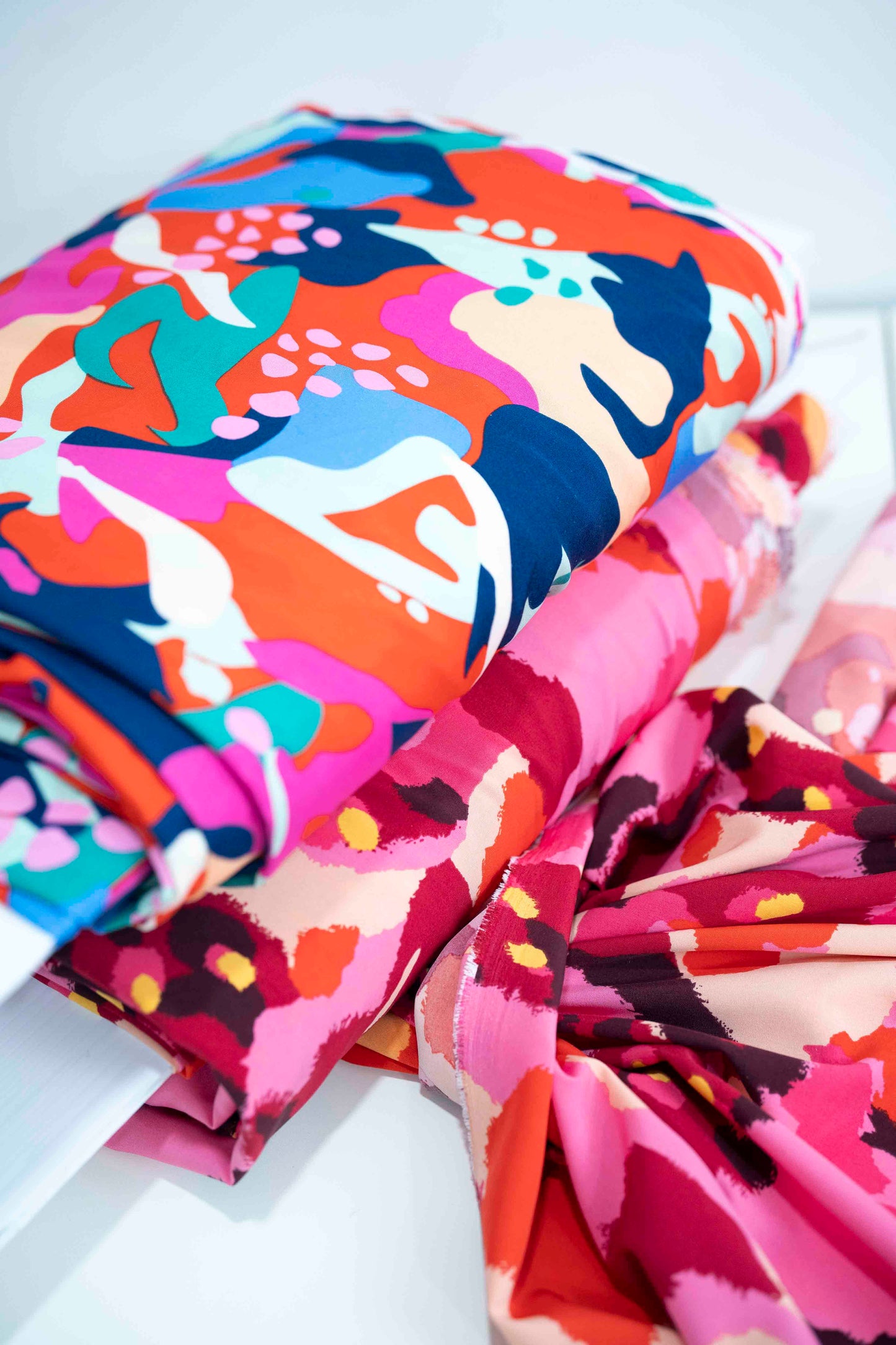 Abstract Print Rayon Challis Fabric by the Yard – Colorful Lightweight Flowy Dressmaking Fabric